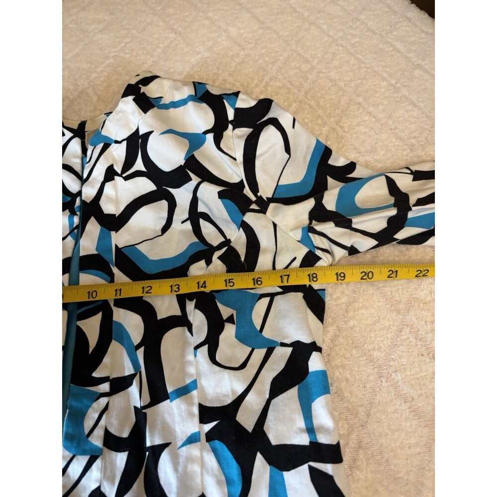 Dress Barn Blazer. Blue Black & White Design Shoulder Pads. Open Front. Lined. M - Picture 10 of 13
